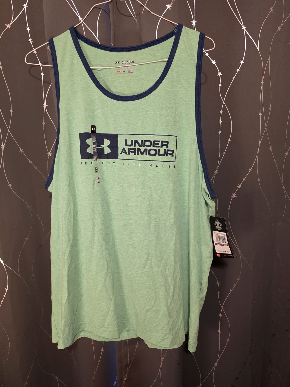 Under Armour Light Green Tank with Navy Trim - Men’s Athletic Sleeveless